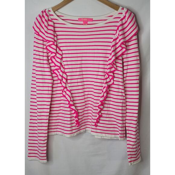 Lilly Pulitzer- Women's pink and white striped pull over sweater- size Large - Picture 1 of 7